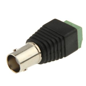 BNC to RCA adapter connector for audio and video signal conversion, used in electronics and broadcasting.
