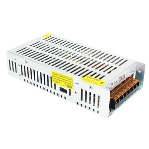 Power supply unit for electronics and industrial automation, compatible with 110V and 220V systems, featuring safety warnings and reliable voltage regulation for secure operation.