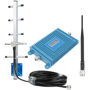 Wireless signal booster with outdoor antenna and signal amplifier kit for enhanced network coverage.