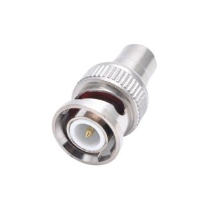 BNC connector for professional video and audio applications, gold-plated for optimal signal transmission. Suitable for CCTV, broadcasting, and communications equipment.
