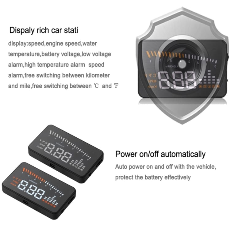 X5 HUD 3" Multi Car Head Up Display OBDII Light Sensors - Black 7 X5 Hud 3&Quot; Multi Car Head Up Display Obdii Light Sensors - Black - Image 7