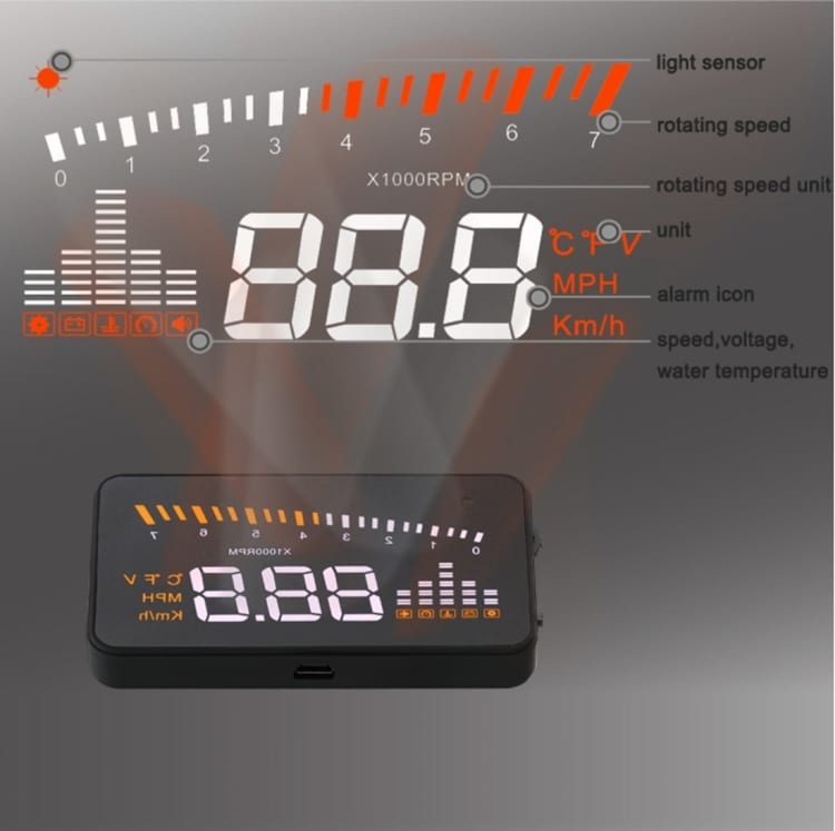 X5 HUD 3" Multi Car Head Up Display OBDII Light Sensors - Black 9 X5 Hud 3&Quot; Multi Car Head Up Display Obdii Light Sensors - Black - Image 9