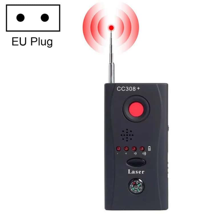 CC308+ Wireless Camera Lens Detector RF Signal GSM Finder (EU Plug) 1 Cc308+ Laser Detector Device With A Red Light Indicator And Antenna.