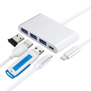 4-in-1 USB Hub Splitter Adapter with 3 USB 3.0 Ports & USB-C Female to Male
