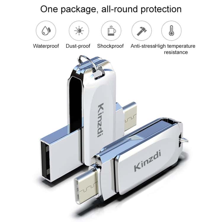 Kinzdi 32GB USB + Type-C Metal Twister Flash Disk V8 - High-Speed Storage Solution 3 Usb Flash Drives With Waterproof, Dust-Proof, Shockproof, Anti-Stress, And High-Temperature Resistance Features By Kinzdi, Ideal For Durable Data Storage And Protection.