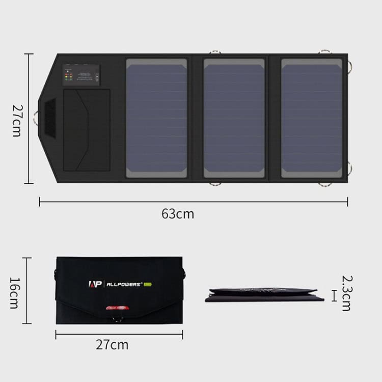 ALLPOWERS 5V 15W Dual USB+ Type-C Portable Solar Panel Charger 2 Foldable Portable Solar Panel With Integrated Battery And Compact Storage Case, Ideal For Outdoor Power Needs, Camping, And Renewable Energy Solutions.