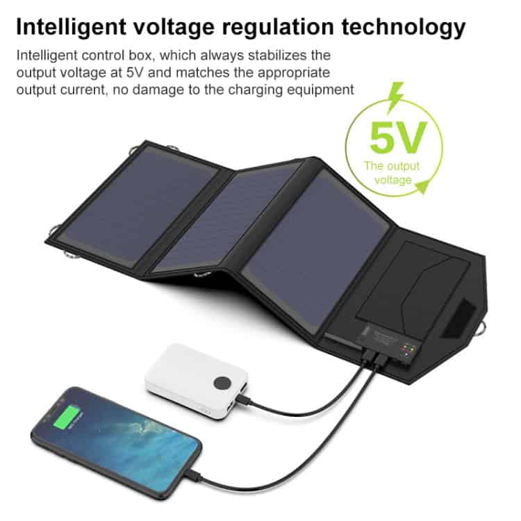 ALLPOWERS 5V 15W Dual USB+ Type-C Portable Solar Panel Charger 4 Rechargeable Solar Power Bank With Adjustable Portable Solar Panels For Eco-Friendly Charging Of Smartphones And Devices.