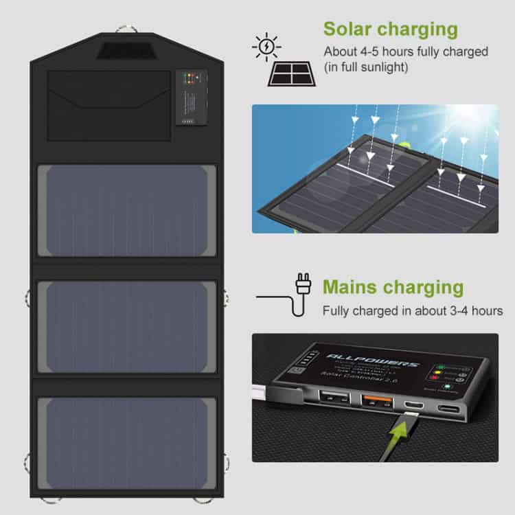 ALLPOWERS 5V 15W Dual USB+ Type-C Portable Solar Panel Charger 5 Solar-Powered E-Bike Charging Station With Solar Panels; Fast Charging Technology For Sustainable Energy Use, Ideal For Eco-Friendly Transportation Solutions In Urban And Rural Areas; Efficient And Eco-Conscious Design.