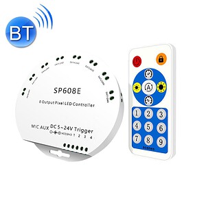 SP608E 8 Output Pixel LED Controller with Remote for Smart Lighting and Home Automation.