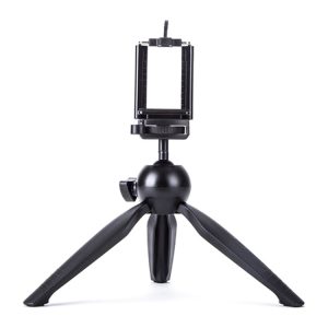 Tripod camera mount for smartphones and cameras, portable and adjustable, ideal for photography and videography, black sturdy mini tripod, compatible with all devices for content creation.