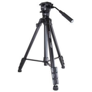 Aluminum tripod for photography and videography, adjustable height, sturdy design, lightweight, perfect for professional shoots and content creation.