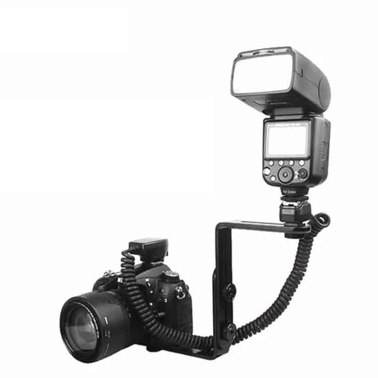 Aluminum Camera Flash Bracket with Dual 1/4" Hot Shoe Adapter - NST-6494 4 High-Quality Dslr Camera With External Flash And Hot Shoe Mount For Professional Photography And Image Lighting Setups.
