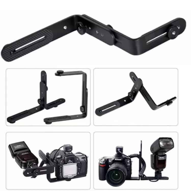 Aluminum Camera Flash Bracket with Dual 1/4" Hot Shoe Adapter - NST-6494 5 Adjustable Camera Tripod Mount For Vlogging And Photography Equipment, Compatible With Dslr And Mirrorless Cameras, Portable And Lightweight.