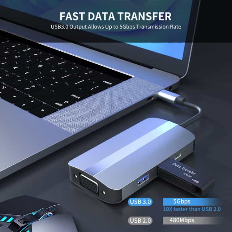 JUNSUNMAY 7-in-1 Type-C Hub: 4K HDMI+VGA+Audio, PD Quick Charge Adapter 4 Junsunmay 7-In-1 Type-C Hub: 4K Hdmi+Vga+Audio, Pd Quick Charge Adapter - Image 4