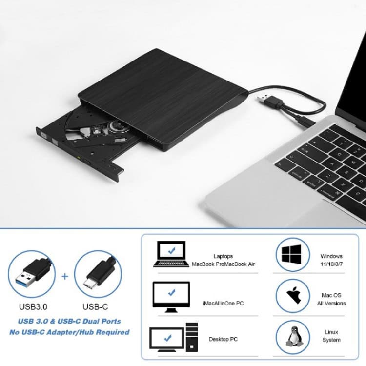 BT638 Portable USB 3.0 CD Player & CD-RW Burner - On-the-Go Optical Drive 4 Bt638 Portable Usb 3.0 Cd Player &Amp; Cd-Rw Burner - On-The-Go Optical Drive - Image 4