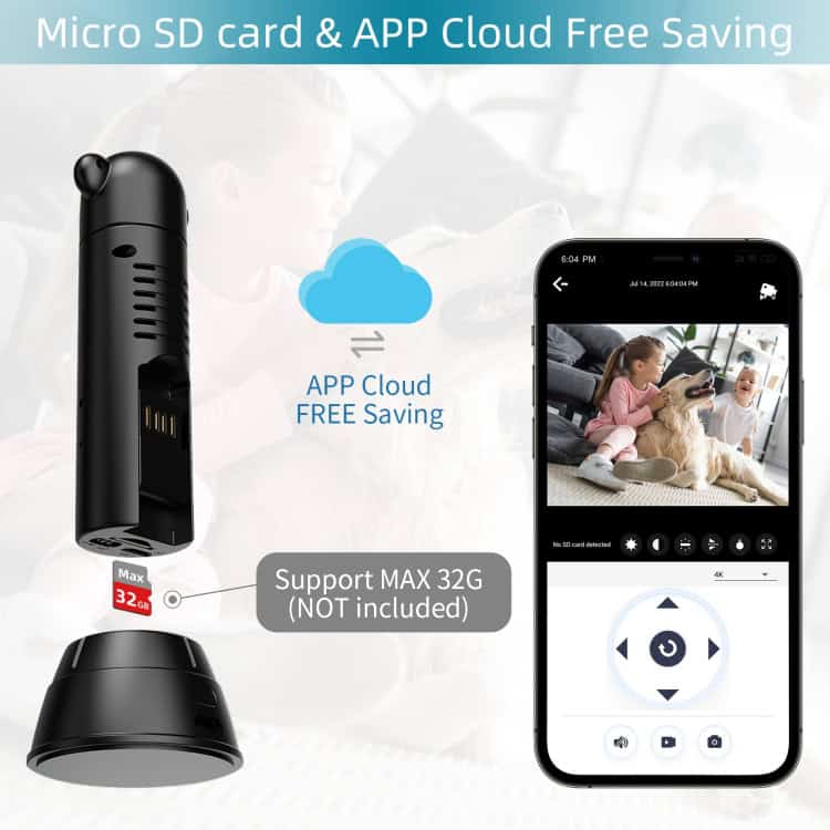 Night Vision Mini Camera - V10 HD Infrared, Remote Control Security Camera 7 Micro Sd Card Support For Syndmart Portable Camera, Compatible With Up To 32Gb, With App Cloud Free Saving For Security And Surveillance.