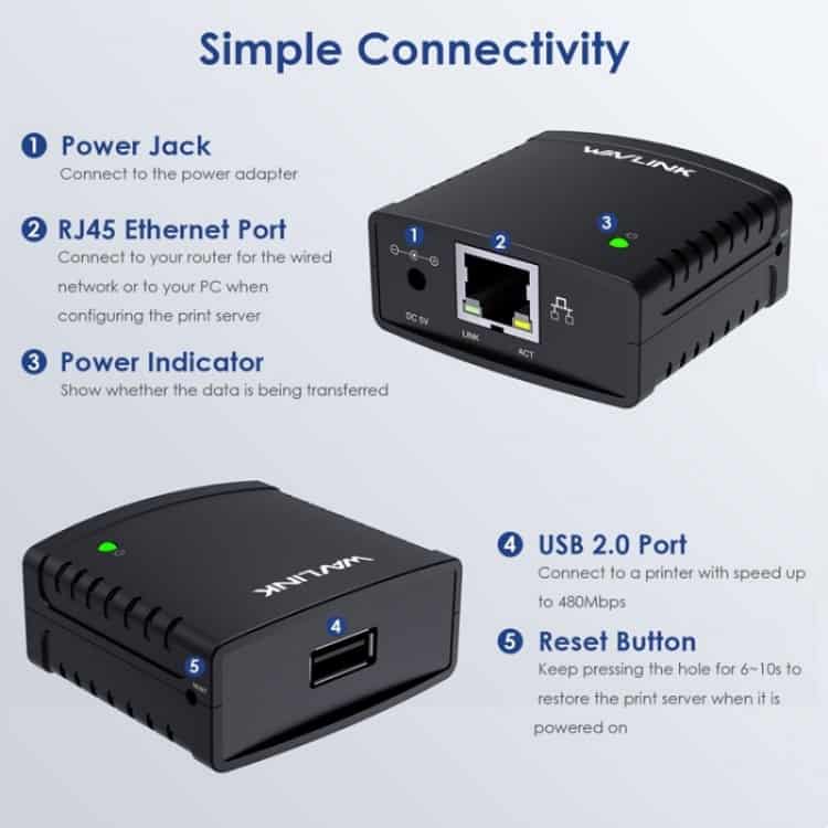 WAVLINK NU72P11 USB 2.0 Network Print Server - 100Mbps Speed, Power Adapter 2 Wavlink Nu72P11 Usb 2.0 Network Print Server - 100Mbps Speed, Power Adapter - Image 2