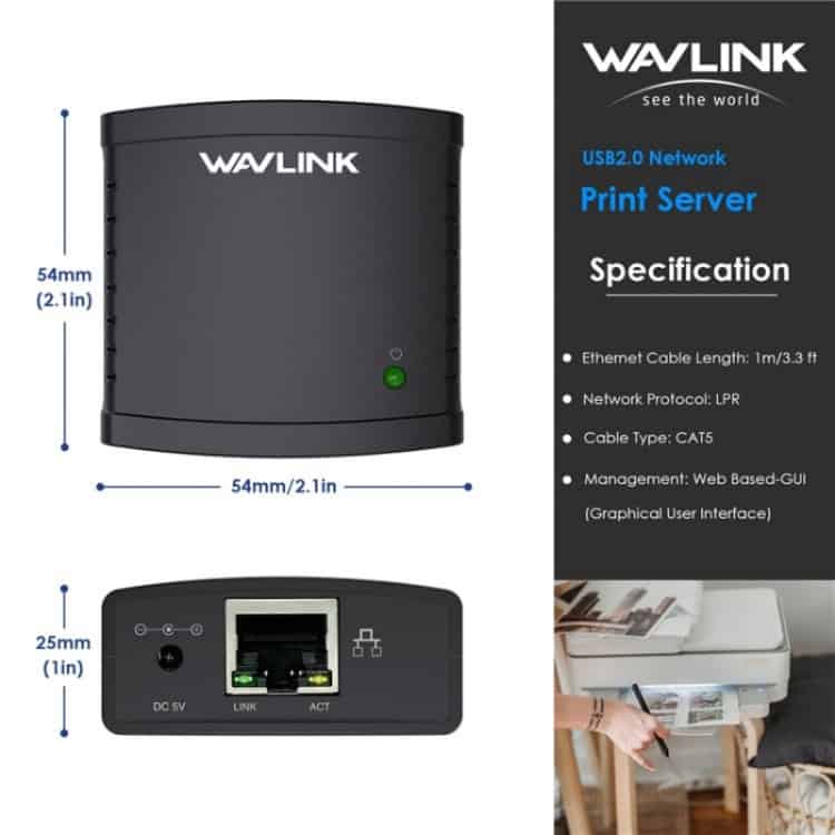 WAVLINK NU72P11 USB 2.0 Network Print Server - 100Mbps Speed, Power Adapter 7 Wavlink Nu72P11 Usb 2.0 Network Print Server - 100Mbps Speed, Power Adapter - Image 7