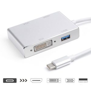 4-in-1 USB C to HDMI VGA DVI USB 3.0 Adapter - for Laptop, MacBook, Chromebook