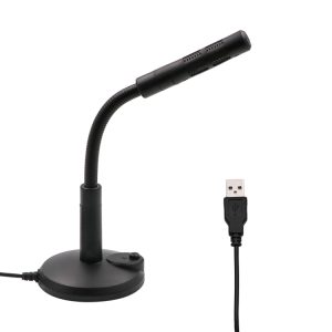 Flexible black USB-powered gooseneck microphone with adjustable arm for versatile desktop use.