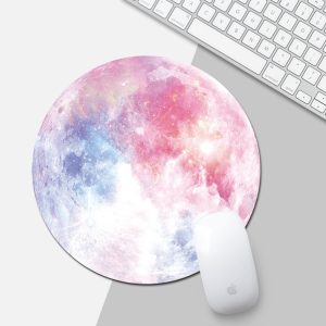 Moon-themed colorful mouse pad with a lunar design and pastel colors, suitable for desk setup, computer accessories, and office decor.