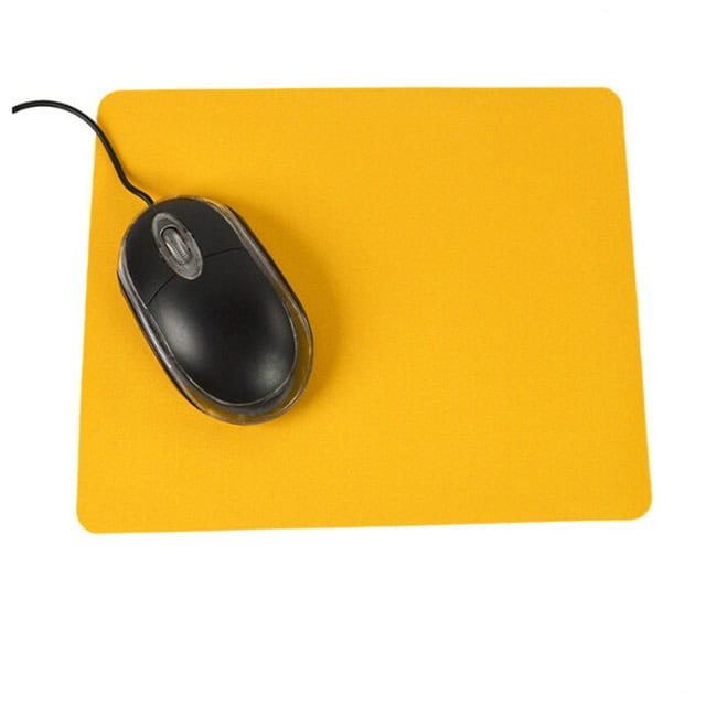 Anti-Slip Wrist Rests Mouse Pad Set - 10 PCS, Solid Color, Office & Computer, Optic 1 Black Computer Mouse On A Yellow Mouse Pad For Office And Gaming Setup.
