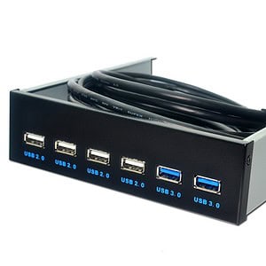 6-Port 5.25" Front Panel USB Hub with Spilitter, 2 USB 3.0 + 4 USB 2.0