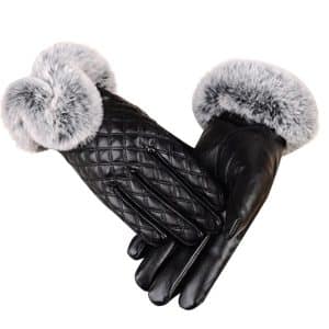 Luxurious Women's PU Leather Gloves with Imitated Rabbit Fur - Winter & Autumn Warmth