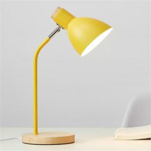 Wood Table Lamp with Metal Shade - E27 Button Switch, Perfect Bedside Reading Light