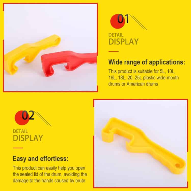 10-Piece Waterproof ABS Bucket Opener Tool - Thicken Paint Bucket Wrench 3 Plastic Drum Opener Tool In Yellow And Red, Versatile And Easy To Use For Opening Sealed Drum Lids, Ideal For Household And Industrial Applications, Promoting Efficient Drum Management On Syndmart.
