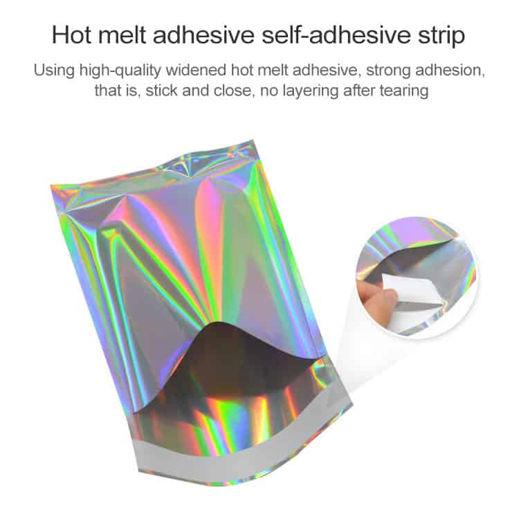 100 Self-Sealing Plastic Gift Packaging Bags - Effortless Envelopes for Any Occasion 9 Colorful Holographic Self-Adhesive Strip For Crafts And Decoration, Featuring High-Quality, Strong Adhesion, And Easy Application Without Tearing.