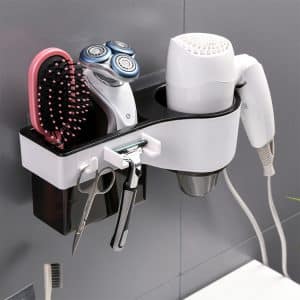 Wall Mounted Hairdryer Hanger & Multi-function Bathroom Storage Rack
