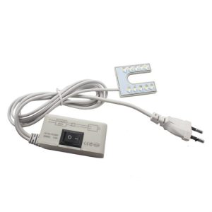 LED light fixture with a power switch and electrical plug for connection.