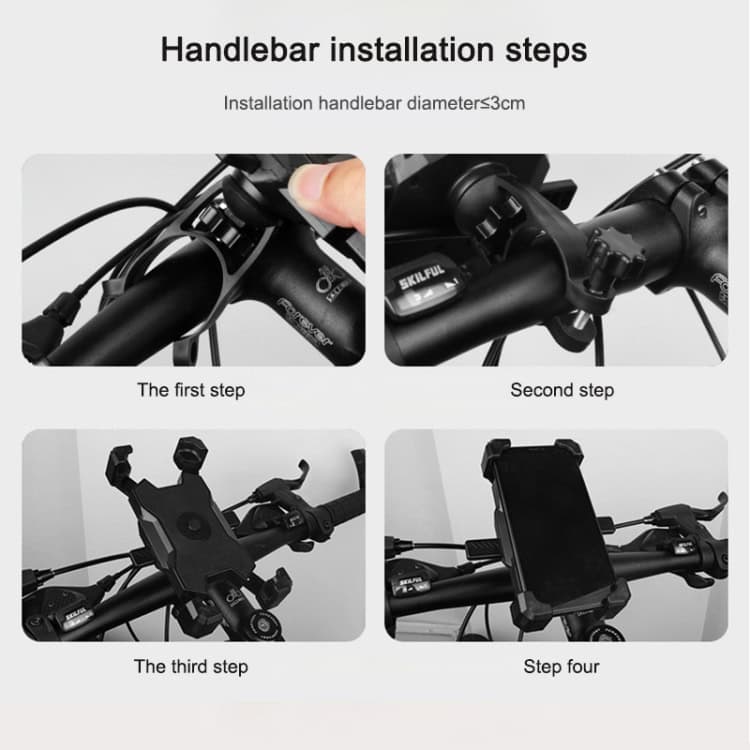 360° Rotatable Electric Bicycle Phone Holder for Motorcycle • Four-way Adjustment 13 Handlebar Installation Steps For E-Bike, Including Attaching The Handlebar, Securing The Stem, Mounting A Phone Holder, And Final Setup For Riding. Easy Diy Guide For Bike Accessories.