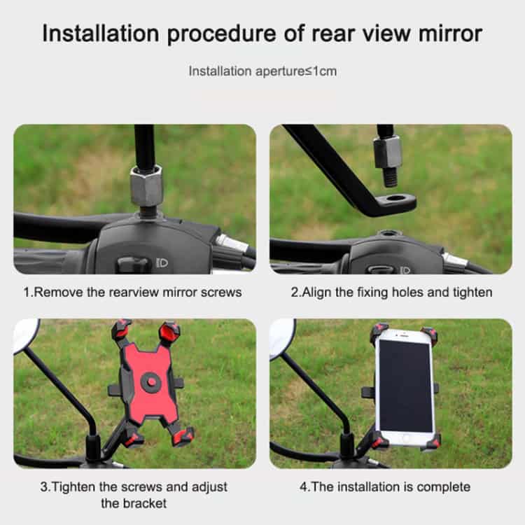 360° Rotatable Electric Bicycle Phone Holder for Motorcycle • Four-way Adjustment 14 Installation Procedure Of Rear View Mirror For Motorcycle, Step-By-Step Guide With Images. Recommends Proper Installation For Safety And Visibility.