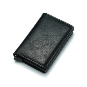 Automatic Elastic Card Type Anti-magnetic RFID Anti-theft Retro Card Package Universal Leather Metal Wallet