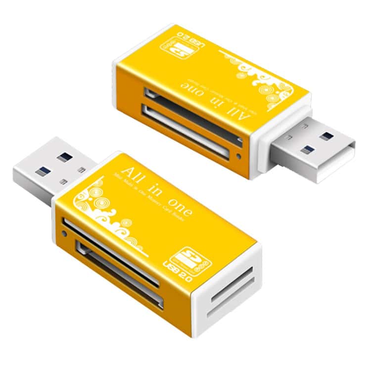 Ultimate Multi-in-1 Memory Card Reader for SD, Micro SD, TF, M2, MMC - 70 Characters 2 Portable Usb Card Reader With Dual Slots For Microsd And Sd Cards, Yellow And White Design, Compatible With All-In-One Data Transfer Solutions.
