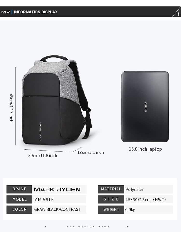Mark Ryden USB Charging Laptop Backpack 15" - Multi-Functional & Stylish 5 Mark Ryden Usb Charging Laptop Backpack 15&Quot; - Multi-Functional &Amp; Stylish - Image 5