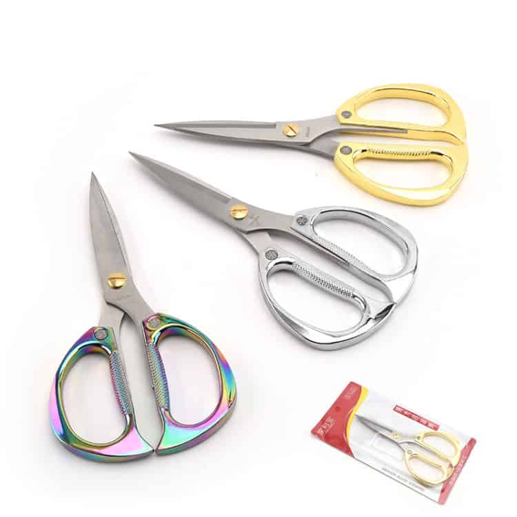Diamond Scissors: K82 Stainless Steel, Multifunctional Household - Powerful 7 Stainless Steel Craft Scissors With Colorful, Gold, And Silver Handles, Suitable For Fabric, Paper, And Sewing Projects, Displayed On A White Background.