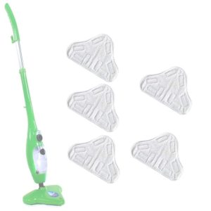 Vacuums and microfiber pads for floor cleaning, eco-friendly steam mop with reusable pads, ideal for hardwood and tile surfaces.