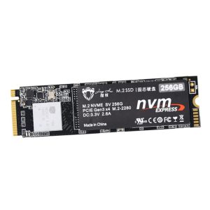 Highly detailed M.2 SSD with 256GB capacity, NVMe technology, PCIe Gen3 x4 interface, durable circuit board, ideal for high-speed data storage and performance upgrade.