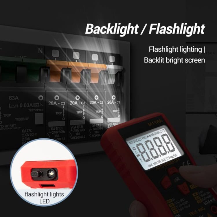 ANENG M118A High-Precision Auto Range Digital Multimeter, Multi-Function 6 Backlight Flashlight For Electrical Panel Testing, Led Flashlight Lighting With Bright Screen Backlight, Digital Multimeter With Flashlight Function And Led Lights, Ideal For Electrical Troubleshooting And Measurements, Compact Electronic Testing Device.