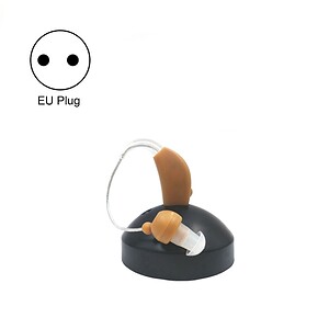 Hearing aid with EU plug connection and beige color, compact design, for improved hearing support, ideal for individuals with hearing impairment, suitable for discreet use in various settings, powered by reliable battery technology.