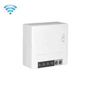 White wireless smart switch module with multiple control buttons and indicator light.