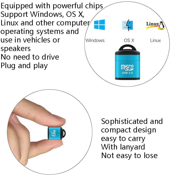 High-Speed Mini Micro SD Card Reader for Mobile Phones & Computers 6 Usb Micro Flash Drive Supporting Windows, Os X, Linux, With Compact Design And Lanyard For Easy Portability, Ideal For Data Storage And Transfer.