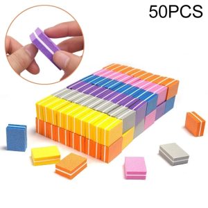 50 PCS Versatile Small Square Sponge Nail File Set - 35x25x12mm, Random Colour