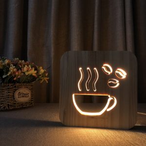 2.5W 3D Coffee LED Wooden Table Lamp for Bedroom, FS-T1879W Night Light