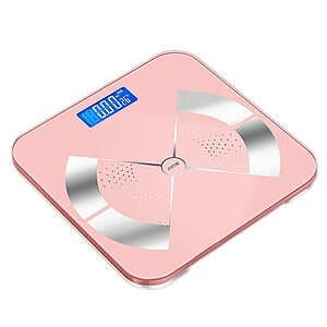 Digital bathroom scale with pink design, digital display, and sleek modern look for accurate weight measurement and health monitoring.
