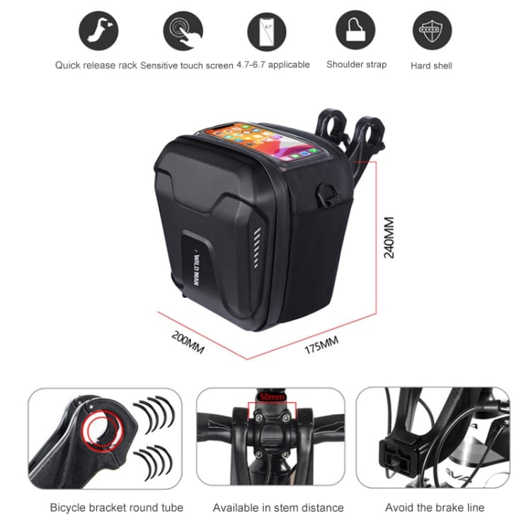 WILD MAN GS9 Mountain Bike Handle Bag - Touch Screen EVA Hard Shell Bag 3 Wild Man Gs9 Mountain Bike Handle Bag - Touch Screen Eva Hard Shell Bag - Image 3