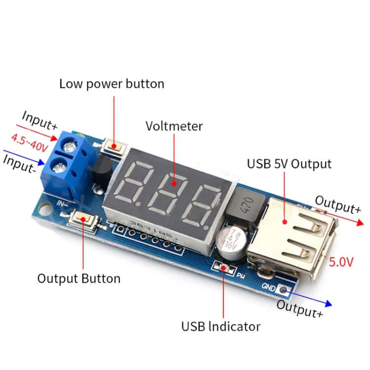 12V to 5V DC-DC Buck Module w/ LED Display for Car Battery - 3A Output 5 12V To 5V Dc-Dc Buck Module W/ Led Display For Car Battery - 3A Output - Image 5